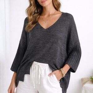 NSF Sweater Alpaca Merino Hand Loomed Lightweight Gray Petite Artisan USA